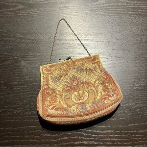 Vintage Floral Tapestry Clutch in Rose and Gold